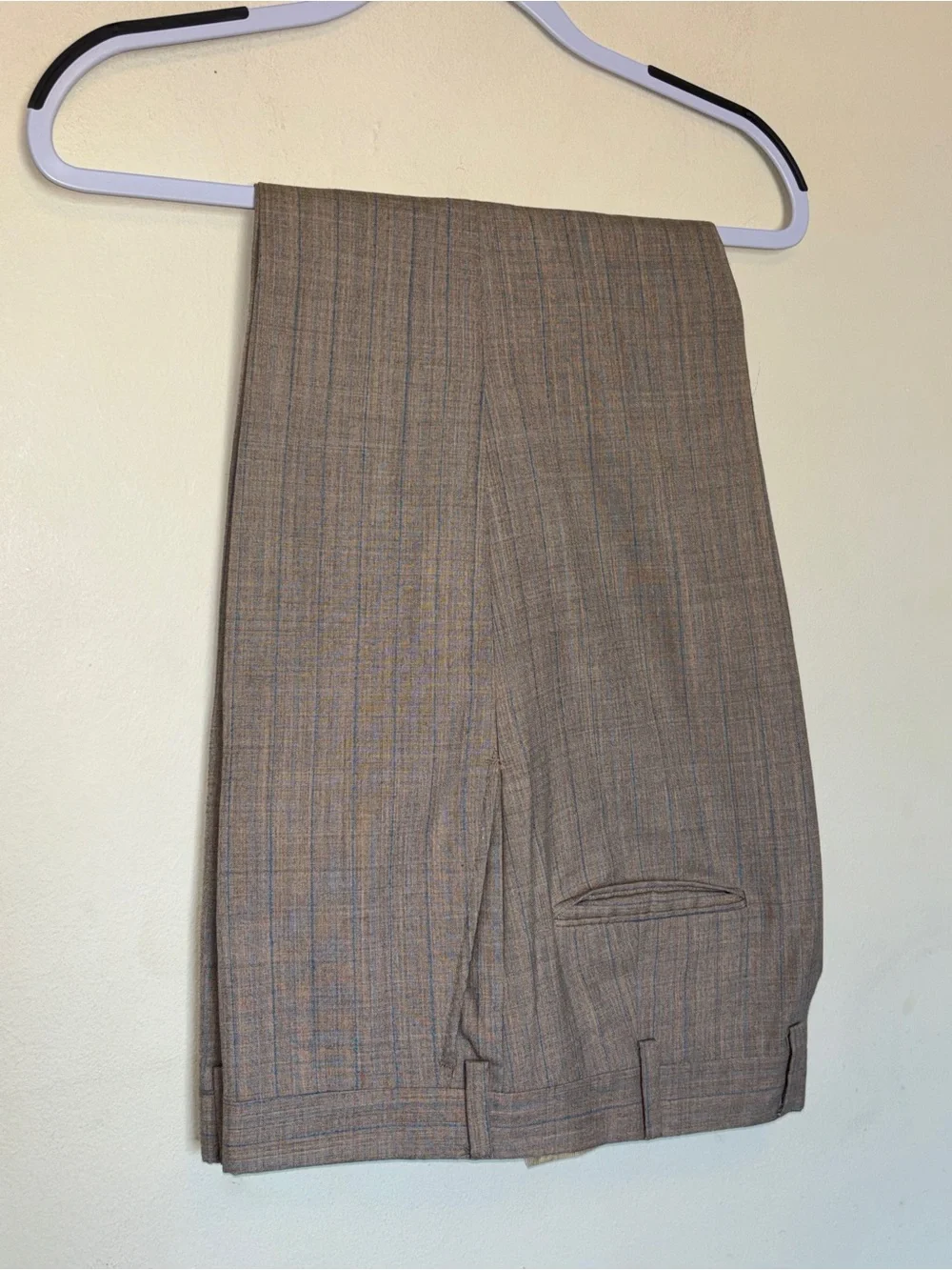 Vtg 70s Retro Botany 500 Suit 2 Piece Tan Plaid Blue Pinstripe Wool Grandpacore